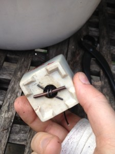 tie-in wire seccured to a larger wire.